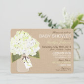 Invitation Baby shower rustique blanc Hydrangea Mason Jar (Debout devant)