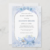 Invitation Baby shower Rustique Blue Floral Tea Party (Devant)