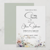 Invitation Baby shower Rustique Boho Aquarelle Fleurs sauvage (Devant / Derrière)