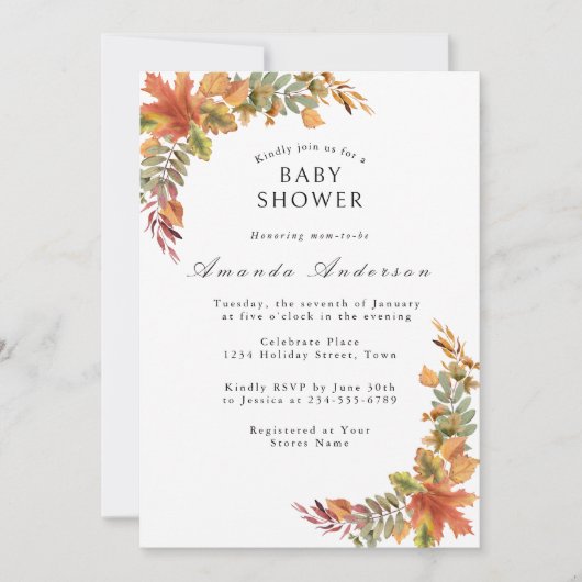 Invitation Baby shower rustique Boho Automne (Devant)