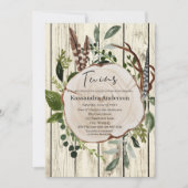 Invitation Baby shower rustique Boho Green Twins (Devant)