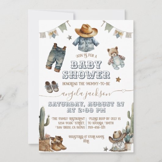 Invitation Baby shower Rustique Boho Wild West Boy (Devant)