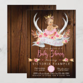 Invitation Baby shower Rustique bois Baby shower Antler (Devant / Derrière)