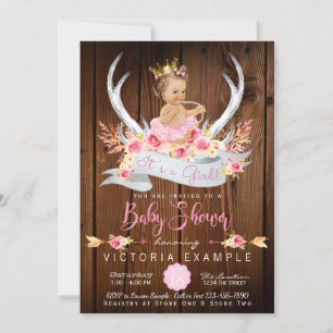 Invitation Baby shower Rustique bois Baby shower Antler