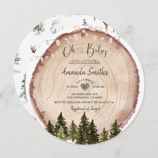 Invitation Baby shower Rustique Bois Chaîne Lumière Invitatio (Devant / Derrière)