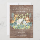 Invitation Baby shower Rustique Bois Jungle Animaux (Devant)