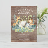 Invitation Baby shower Rustique Bois Jungle Animaux (Debout devant)