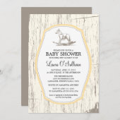 Invitation Baby shower Rustique Bois Rocking Horse (Devant / Derrière)