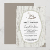 Invitation Baby shower Rustique Bois Rocking Horse (Devant / Derrière)