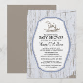 Invitation Baby shower Rustique Bois Rocking Horse (Devant / Derrière)