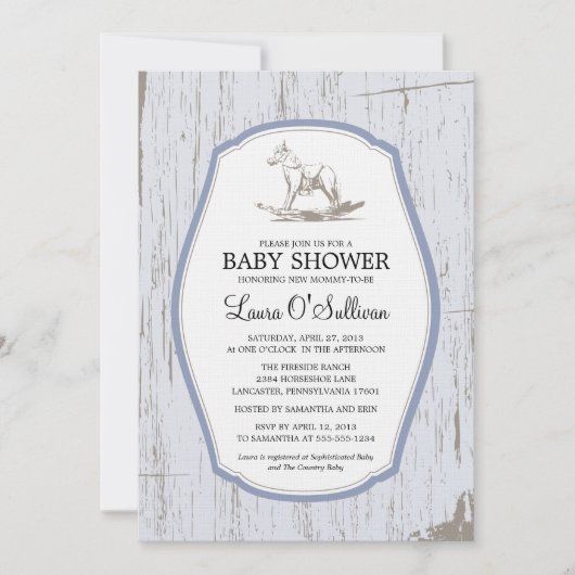 Invitation Baby shower Rustique Bois Rocking Horse (Devant)