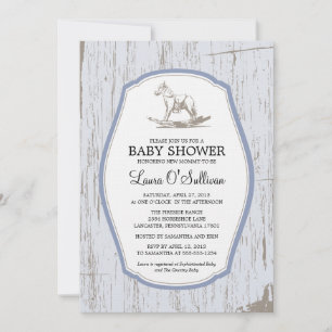 Invitation Baby shower Rustique Bois Rocking Horse