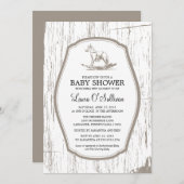 Invitation Baby shower Rustique Bois Rocking Horse (Devant / Derrière)