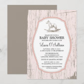 Invitation Baby shower Rustique Bois Rocking Horse (Devant / Derrière)