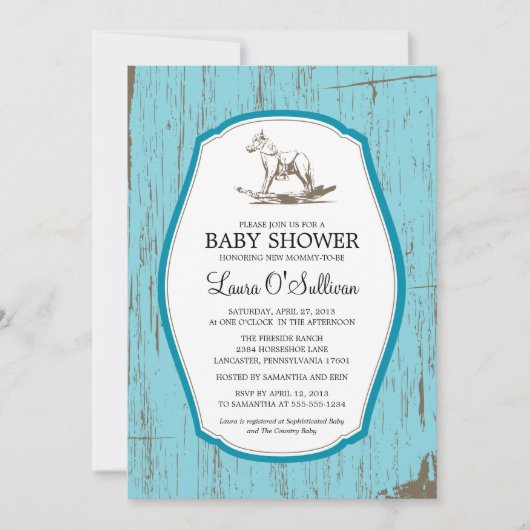 Invitation Baby shower Rustique Bois Rocking Horse (Devant)