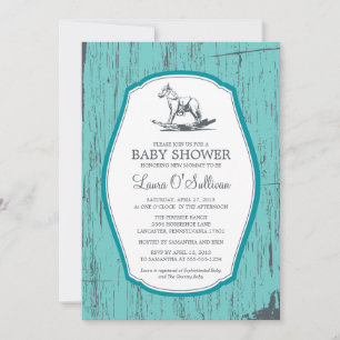 Invitation Baby shower Rustique Bois Rocking Horse