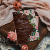 Invitation Baby shower Rustique Bois Rose-Bleu