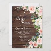 Invitation Baby shower Rustique Bois Rose-Bleu (Devant)