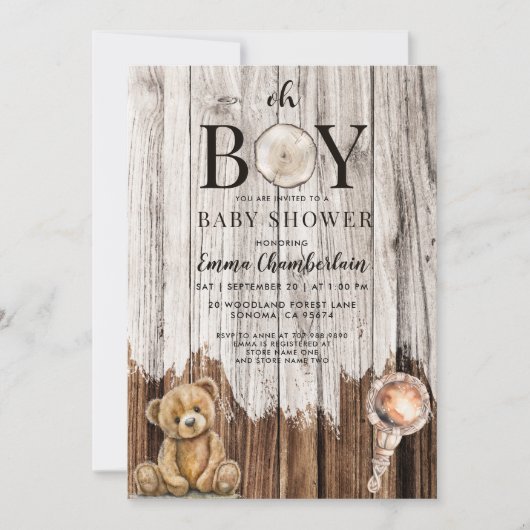 Invitation Baby shower Rustique Boy Boy (Devant)