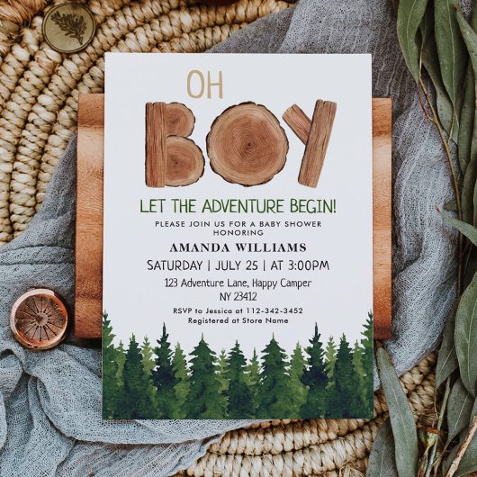Invitation Baby shower rustique Boy Woodland