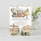 Invitation Baby shower Rustique Boy Woodland Forest Animaux (Debout devant)