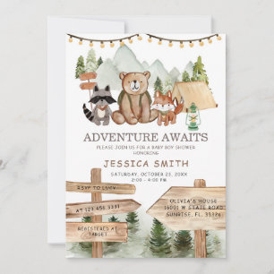 Invitation Baby shower Rustique Boy Woodland Forest Animaux