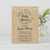 Invitation Baby shower rustique Burlap Green Wreath Invitatio (Debout devant)