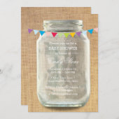 Invitation Baby shower rustique Burlap Mason Jar (Devant / Derrière)