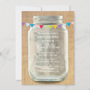 Invitation Baby shower rustique Burlap Mason Jar