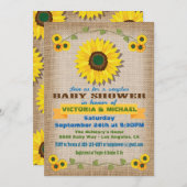 Invitation Baby shower rustique Burlap Sunflower Couples (Devant / Derrière)