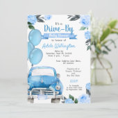 Invitation Baby shower Rustique Car Blue Boy (Debout devant)