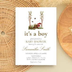 Invitation Baby Shower Rustique Champêtre de Champignons