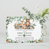 Invitation Baby shower rustique chic verdure Bois Animaux (Debout devant)