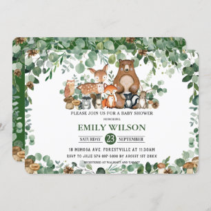Invitation Baby shower rustique chic verdure Bois Animaux