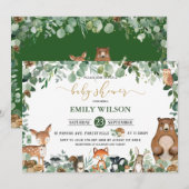 Invitation Baby shower rustique chic verdure Bois Animaux (Devant / Derrière)