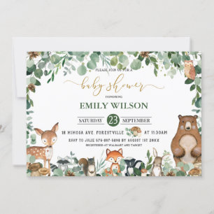 Invitation Baby shower rustique chic verdure Bois Animaux