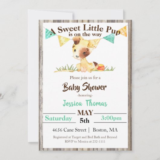 Invitation Baby shower rustique Chien Chien Chien Chien (Devant)