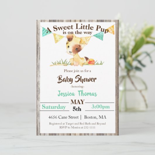 Invitation Baby shower rustique Chien Chien Chien Chien (Debout devant)