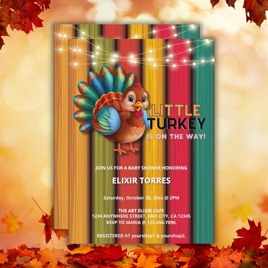 Invitation Baby shower rustique coloré Little Turkey