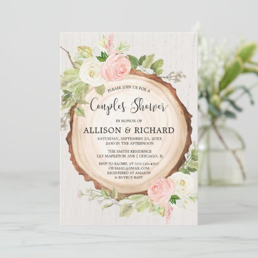 Invitation Baby shower rustique couple fille, rose pâle (Debout devant)