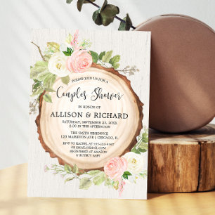 Invitation Baby shower rustique couple fille, rose pâle
