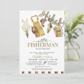 Invitation Baby shower Rustique Cute Little Fisherman (Debout devant)