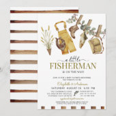 Invitation Baby shower Rustique Cute Little Fisherman (Devant / Derrière)