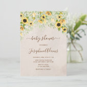Invitation Baby shower rustique d'aquarelle de tournesol jaun (Debout devant)