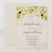 Invitation Baby shower rustique d'aquarelle de tournesol jaun (Devant / Derrière)