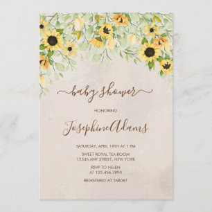 Invitation Baby shower rustique d'aquarelle de tournesol jaun