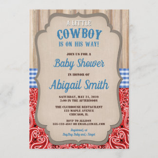 Invitation Baby shower rustique de bandana occidental de