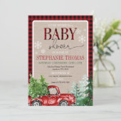 Invitation Baby shower rustique de camion rouge de forêt d'hi (Debout devant)