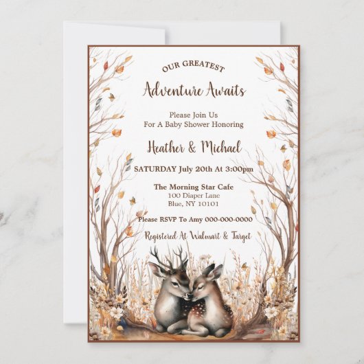 Invitation Baby shower rustique de cerfs de bois (Devant)