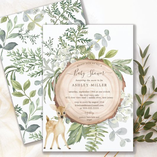 Invitation Baby shower rustique de cerfs doux en bois